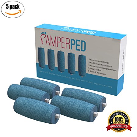 Wet/Dry Coarse Replacement Refill Roller Heads By Pamperped: 5 Pack Professional Grade Callus Shaver, For Amope Electronic Foot File, Home Spa Pedi Treatment For Smooth Feet, Great For Sensitive Skin