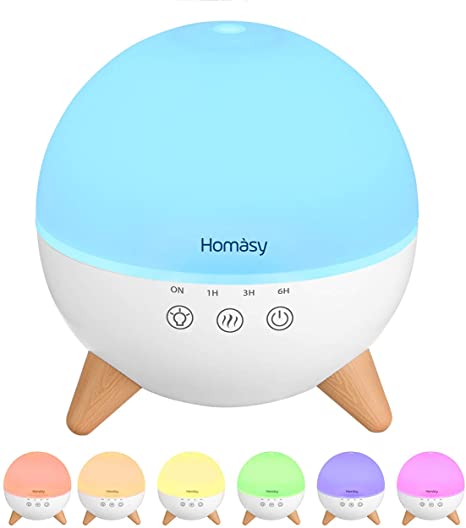 Homasy Essential Oil Diffuser, 420ml Cool Mist Diffuser, 4 Timer Settings, Auto Shut-Off，20dB Whisper-Quiet Aroma Diffuser for Bedroom, Office, Baby-White