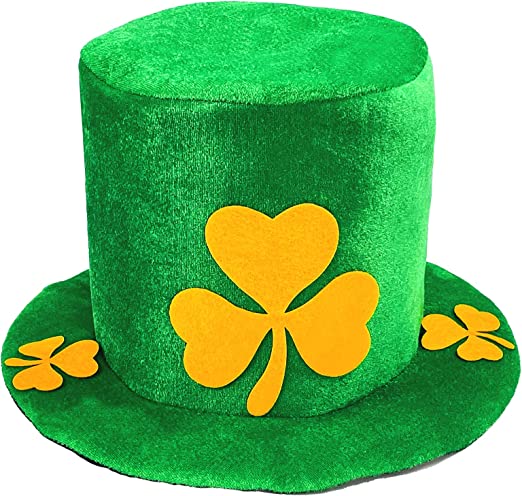 Wild Tribe St Patricks Day Hat, Shamrock Top Hat St. Patrick's Day Plush Hat Irish Top Hat Green Leprechaun Hat for Adult Men Women Teens Shamrocks Velvet Irish Day Costume Party Supplies Favors