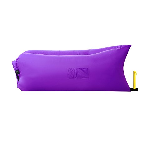 Homfu Inflatable lounger Sofa bags Air Sleeping Bag Bed Lounger Air Mattress Couch Hammock Nylon Waterproof Compression Sacks For Outdoor Camping Beach Hiking hangout Bag With Pockets and Security Loop Peg