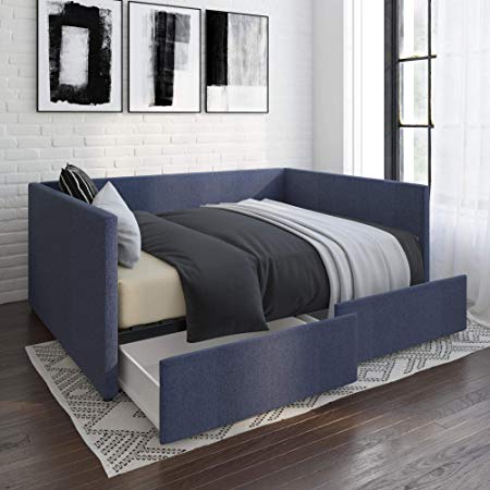 DHP Theo Urban Daybed with Storage Drawers, Full, Blue Linen Bed