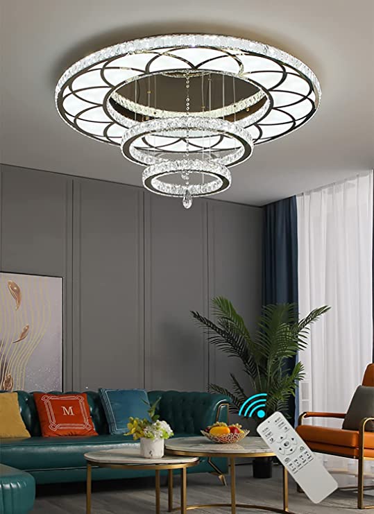 23.6inches Modern Crystal Chandelier Living Room Crystal Ceiling lamp lamparas de techo Lagre Crystal Ceiling Chandeliers Ring Bedroom Dining 3 Round Shandaler (3000K-6500K) Fixtures Remote Dimmable