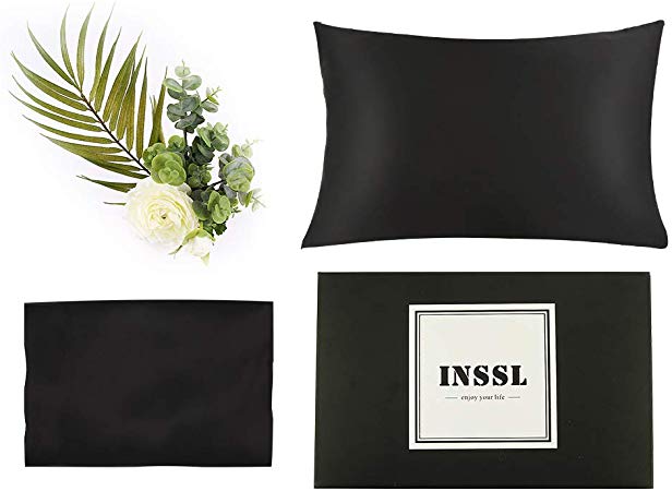 INSSL Silk Pillowcase Christmas Gift for Women, Mulberry Silk Pillowcase for Hair and Skin and Stay Comfortable and Breathable During Sleep. (Black, 20"×30")