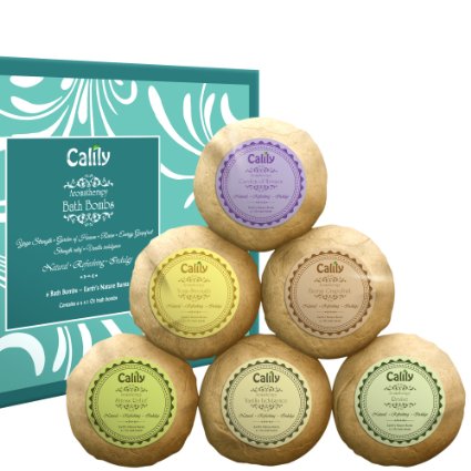 Bath Bombs (Set of 6) by Calily - Natural Bath Bombs To Indulge, Relax and Nourish Senses, Skin, Body and Spirit - Bath Bomb Kit With Six Different Essential Oil Bath Bombs - Gluten-Free & Vegan