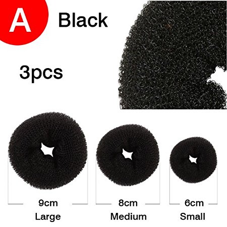 Black 3pcs Set Donut Three Hair Bun Ring, Shaper Hair Styler Maker BUY NOW