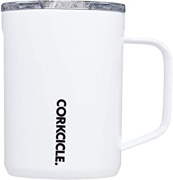 Corkcicle 16oz Coffee Mug - Triple-Insulated Stainless Steel Cup with Handle - Gloss White