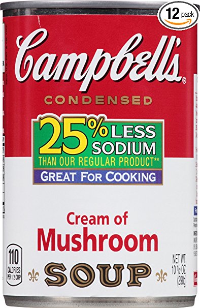 Campbell's 25% Less Sodium Condensed Soup, Cream of Mushroom, 10.5 Ounce (Pack of 12) (Packaging May Vary)