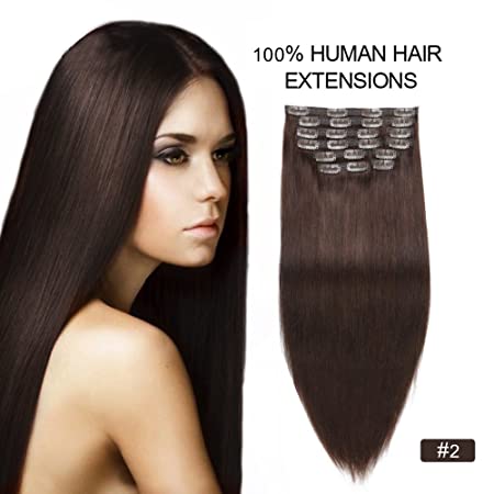 Clip in Hair Extensions 200g, Re4U Long Clip in Human Hair Extensions 24inch 10 pcs Silky Soft Dark Brown Full Head for Short Hair Double Weft (24" 10pcs 220g #2 Dark Brown)