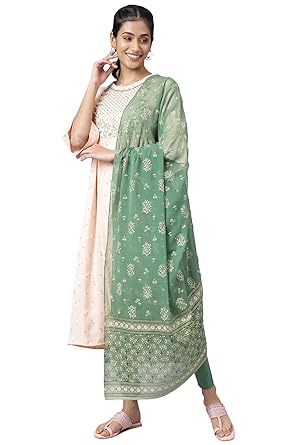 Aurelia Women's Pink Embroidered Dress with Green Tights and Dupatta