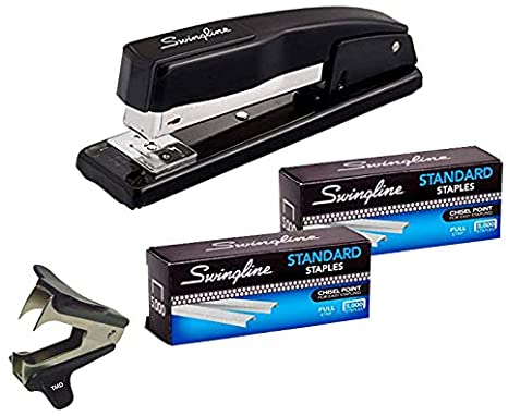 Swingline Stapler Bundle of 2: Desk Stapler, 20 Sheet Capacity (Black) & 2 Pack of Standard Staples (1/4" Length, 210/Strip, 5000/Box) | Stapler Remover