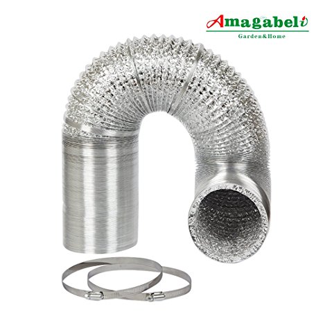 4in Aluminum Foil Duct Hose Grow Tent Room Ventilation Cooling System 8ft Flex Air Intake Helix Pipe Exhaust Inline Fan Filter CFM Flexible Clothes Dryer Vent with 2 Tension Hose Clamps HAVC Heat Duct