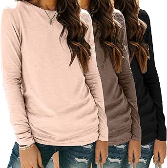 Zeagoo 3 Pack Long Sleeve Shirts for Women Casual Soft Crewneck Basic Tee Tops Fall Outfit Clothes