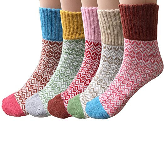 Pack of 5 Womens Thick Knit Warm Casual Wool Crew Winter Socks
