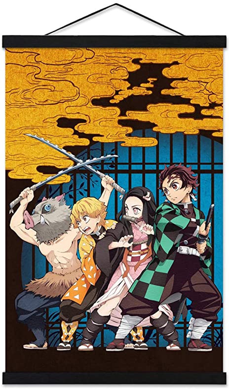 Demon Slayer Kimetsu no Yaiba Poster Japanese Anime Wall Scroll 40x60cm with 16 Inch Magnet Wood Poster Hanger