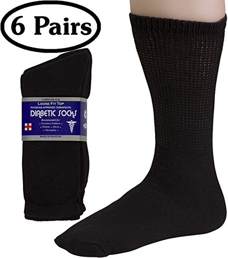 Diabetic Socks Womens Cotton 6-Pack Crew Black By DEBRA WEITZNER Crew/Black womens 9-11