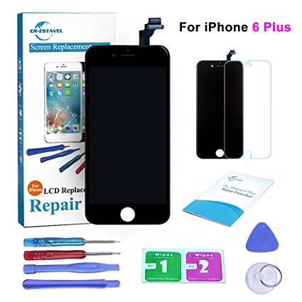 Qi-Eu LCD Display for iPhone 6plus 5.5 inch Touch Screen Digitizer Replacement Full Assembly - Black, Repair Tools Kit and Instructions are Included
