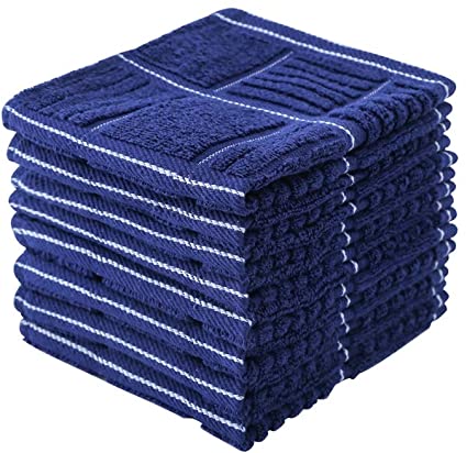 Glynniss Kitchen Dishcloths Super Absorbent Dish Towels 100% Cotton Terry Dish Cloths Pack of 8 (Navy Blue, 12x12 inches)