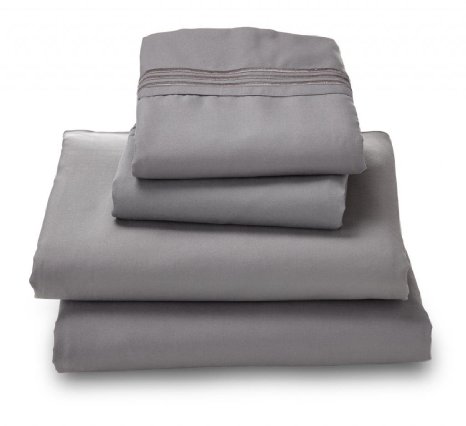 Gray King Size Sheet Set - Double Brushed Ultra Microfiber Luxury Bed Sheet Set By Amadora