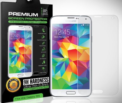 Premium HD Samsung Galaxy S5 Tempered Glass Screen Protector 9H Hardness 33mm Thick Feels Like Your CellMobile Phones LCD Screen 100 Clear on Black White Any Color Phone Lifetime Warranty