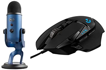 Logitech G502 Hero High Performance Wired Gaming Mouse 25,000 DPI, RGB with Blue Yeti USB Mic for Recording & Streaming,3 Condenser Capsules,4 Pickup Patterns,Plug & Play (Midnight Blue)