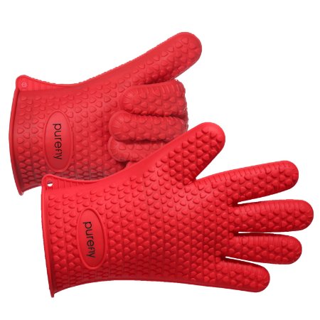PUREFLY Silicone Heat Resistant Gloves Grilling BBQ Gloves for Cooking, Baking, Smoking & Potholder Oven Mitts，Best Heat Protection
