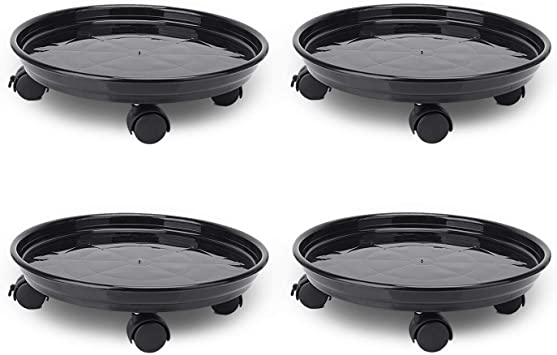 Aligeneral 4 Pack 15.3" Black Plant Caddy with Easy Moving Caster Wheels Round Movable Planter Dolly Trolley Tray Pallet Outdoor Indoor Tree Flower Stand Planter