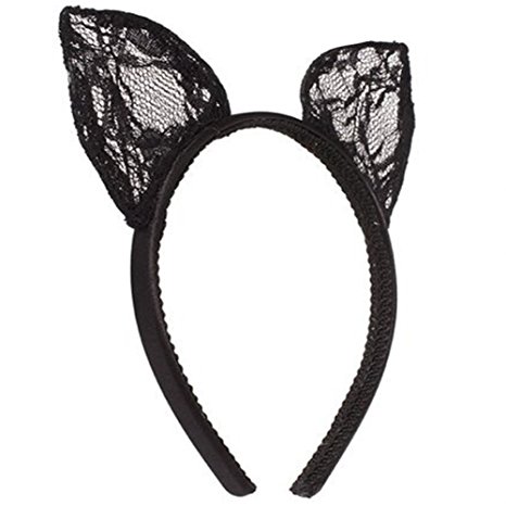 Goege Sexy Cute Hairband Black Lace Cat Ears Headband for Xmas Masquerade Party Cosplay Costume Accessory