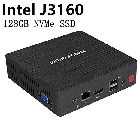 Desktop Mini PC Quad-Core Intel Celeron J3160 Processor (up to 2.24GHz),4G DDR3/NVMe 128GB SSD Pre-Installed with Windows 10 Pro 4K HDMI&VGA Display with Silent Cooling System USB 3.0/BT 4.2