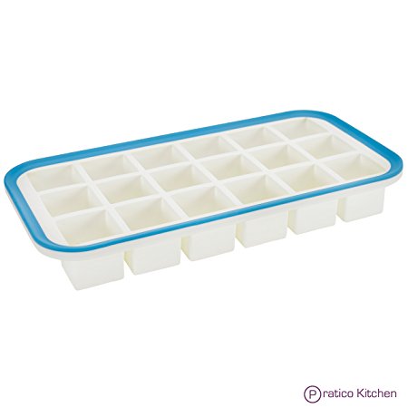 Superb Cube 1.4 Inch Cube Silicone Ice Cube Tray with EZ-Release & No-Spill Steel Reinforced Rim - Makes 18 Cubes
