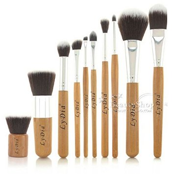 LyDia® UK STOCK Professional Natural Bamboo Handles Super Soft Bristles Eco-friendly Foundation/Face Powder/Concealer/Eyeshadow/Blending/Contour 10 pcs Makeup Brush Set