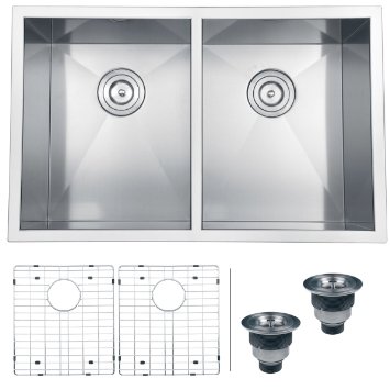 Ruvati RVH7350 Undermount 16 Gauge Kitchen Sink Double Bowl, 30", Stainless Steel