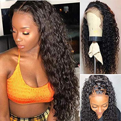 Brazilian Water Wave Curly Lace Front Wigs Glueless Lace Front Human Hair Wigs For Women Black Pre Plucked Lace Front Wigs 150% Density Human Hair 13x4 Ear to Ear Lace Frontal Wigs 20 Inch Curly Wigs