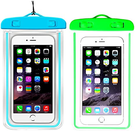 (2Pack) Waterproof Case, Universal IPX8 Phone Pouch Underwater Phone Case Bag Neck Strap Compatible with iPhone XR X XS MAX/8/8 /7/7 ,Galaxy S9/S8/S8 /Note 8,Google Pixel/LGup to 6.5"-Blue Green