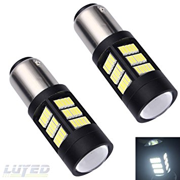 LUYED 2 X 1500 Lumens Extremely Bright 1157 4014 72-EX Chipsets 1157 2057 2357 7528LED Bulbs,Black Metal Aluminum Dissipate Heat With Adjustable Lens,Xenon White