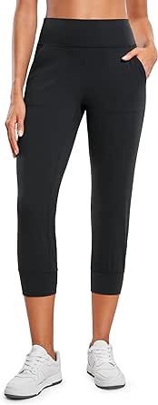 CRZ YOGA Womens Butterluxe High Waist Cropped Joggers 23" - Lounge Workout Leggings Yoga Capris Pants Pockets Buttery Soft