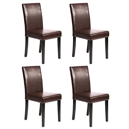 MrDirect Urban Style Solid Wood Leatherette Padded Parson Dining Chairs Set Of 2 (4, Brown)