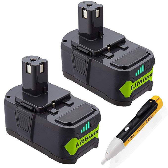 Powerextra 2 Pack 5000mAh Ryobi 18V Lithium Battery for Ryobi 18 Volt ONE  P102 P103 P104 P105 P107 P109 P122 Cordless Power Tools (2 pack)