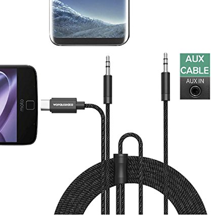 Aux Audio Cable for Car,Wofalodata 2 in 1 Type C to 3.5mm Headphone Adapter with 3.5 mm Male to Male Headphones Jack for Motorola Moto Z/MI 6/HTC U11,iPhone,iPad,Android Phone,Car/Home Stereo Core