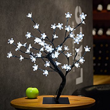 Excelvan 0.45m/1.5ft 48LED Cherry Blossom Bonsai Style Tree Table Lamp,Adjustable Creative Cool White Lights with Black Branches, Perfect for Home/Festival/Party/Wedding Christmas, Indoor & Outdoor Decoration