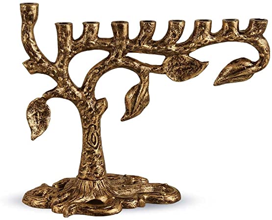 Zion Judaica Artistic Menorah Tree of Life (Antique Gold)