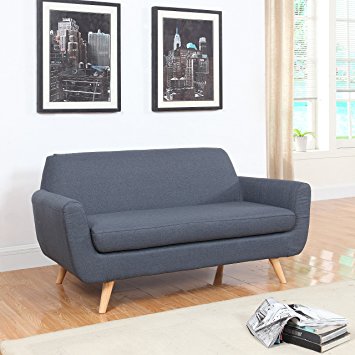 Mid Century Grey Linen Fabric Sofa and Love Seat (Love Seat, Dark Grey)