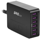 Sentey 6-port 50w 24amp USB Charger Charging Station Full Smart Ports Auto Detect Technology Fasting Charge and Safety Ls-2225 Black Rubber Finish Charging Hub Multi port USB Charger Wall and Travel Charger for Apple Iphone 4-5-6  6 Plus Ipad Air 2  Mini 3 Samsung Galaxy S6  S6 Edge and More- Retail Packaging-black Included Free Travel Pouch Protection Bag