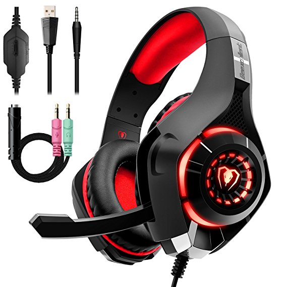 Gaming Headset for PS4, Beexcellent Comfort Noise Reduction Crystal Clarity 3.5mm LED Professional Headphone with Mic for Xbox One PC Laptop Tablet Mac Smart Phone