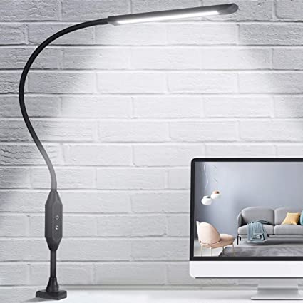 KEDSUM LED Desk Lamp with Clamp, Flexible Gooseneck Clamp Lamp with Touch & Remote Control, 10W Eye-Care Architect Desk Lamp for Office/Home, with 5 Color Modes, 5-Level Brightness & Memory Function