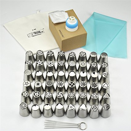 TANGCHU Russian Piping Tips 61PCS/SET Stainless Steel Large Size Icing Syringe Set DIY Coupler Nozzle With Packing Box