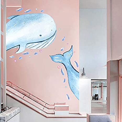 Holly LifePro Ocean Fish Wall Decal,Under The Sweet Blue Whale Wall Stickers for Kids Room Living Room Cafe Classroom Wall Decor Style-one