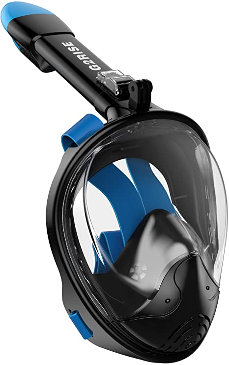 G2RISE SN01 Full Face Snorkel Mask with Detachable Camera Mount, Anti-Fog and Foldable Design, Advanced Breathing System for a Safe Adults/Kids Snorkeling Experience (Black Blue, L/XL)