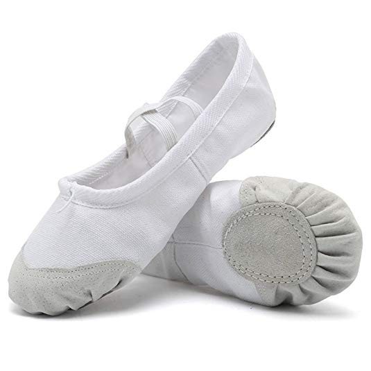 HETH Ballet Shoes,Cotton Canvas and Genuine Leather Toe Dance Shoes for Kids/Girls