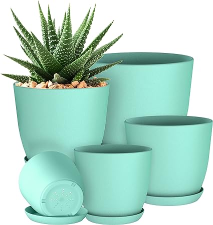Utopia Home - Plant Pots Indoor with Drainage - 7/6.6/6/5.3/4.8 Inches Home Decor Flower Pots for Indoor Planter - Pack of 5 Plastic Planters for Indoor Plants, Cactus, Succulents Pot - Aqua
