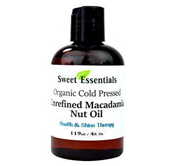 100% Pure Cold Pressed Organic Virgin / Unrefined Macadamia Nut Oil - 4oz - Imported From Italy - Offers Relief From Dry & Cracked Skin, Eczema, Baby Eczema, Psoriasis, Dermatitis, Rosacea & All Common Skin Conditions, Best Natural Moisturizer - 100% Natural, Vegan, Chemical & Preservative Free - By Sweet Essentials